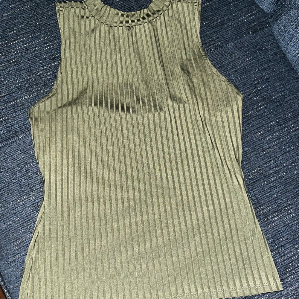 Guess Olive Ribbed Open Back Tank Top